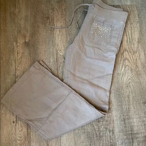 NWOT INC wide leg 100% linen pants taupe color studded with pockets